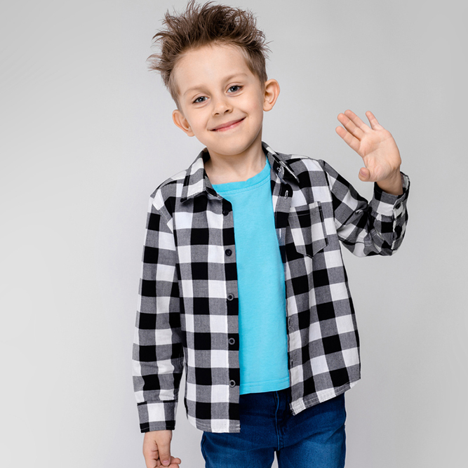 Little boy in plaid shirt, waving at the camera | SungateKids | Child Abuse Awareness, Support & Advocacy